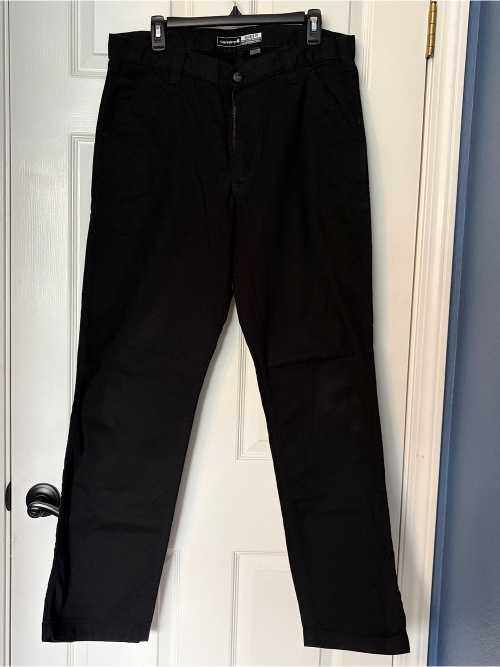 Men's Carhartt Relaxed Fit Black Work Utility Pants Rugged Flex Sz 34x32 NEW